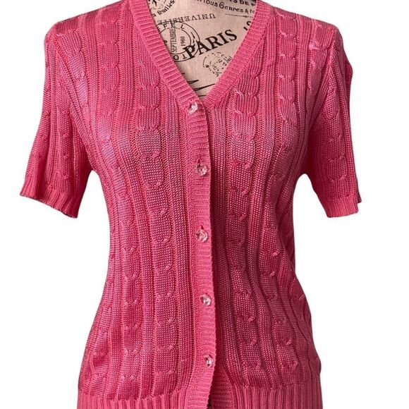Vintage One on One Ribbed Knit Short Sleeve Front Button Sweater in Size - Picture 1 of 9